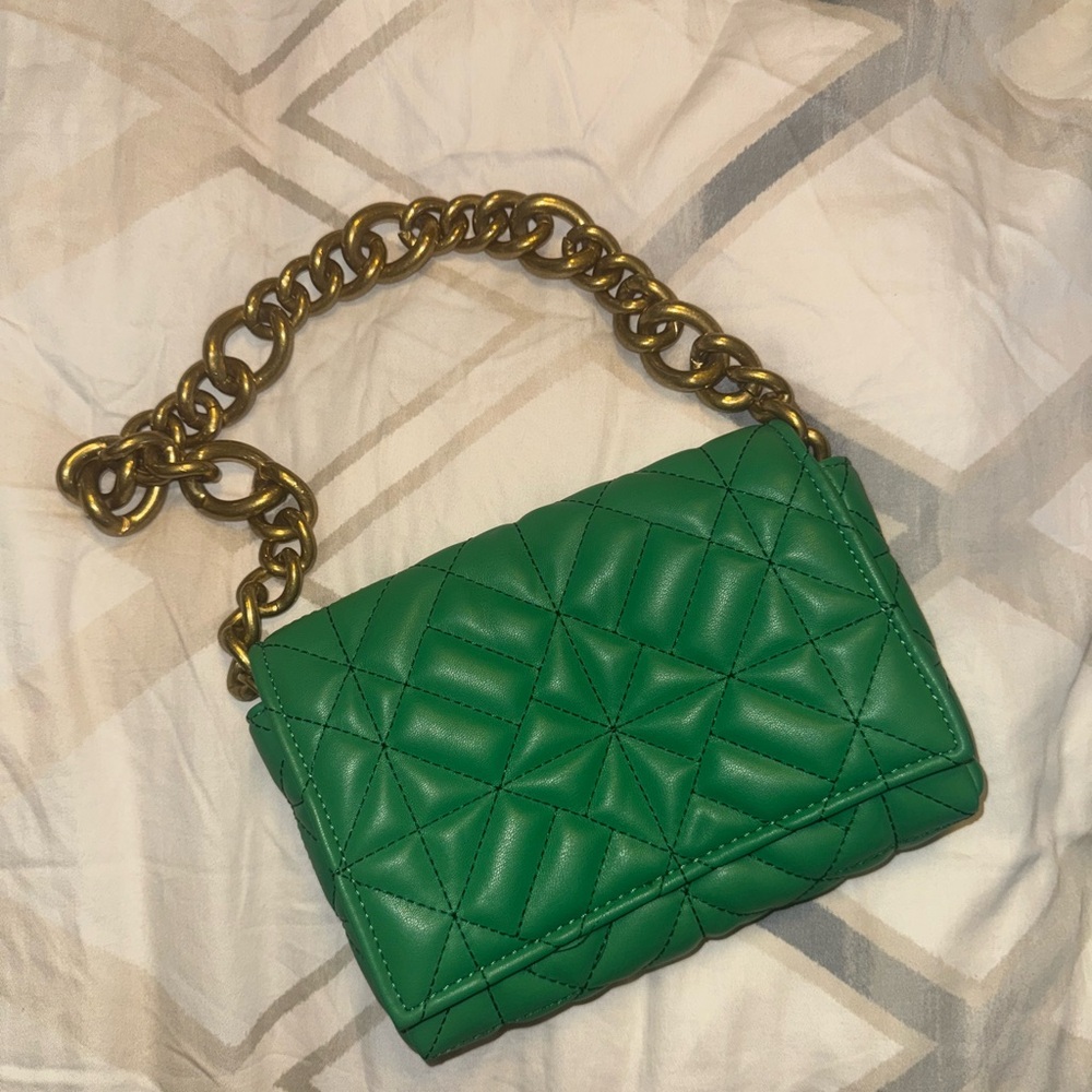 Zara Green Quilted Chain Shoulder Bag
